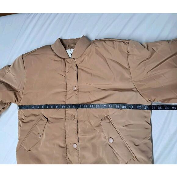 Amazon Womens Padded‎ Cropped Bomber Jacket, Camel Size L - Picture 8 of 11